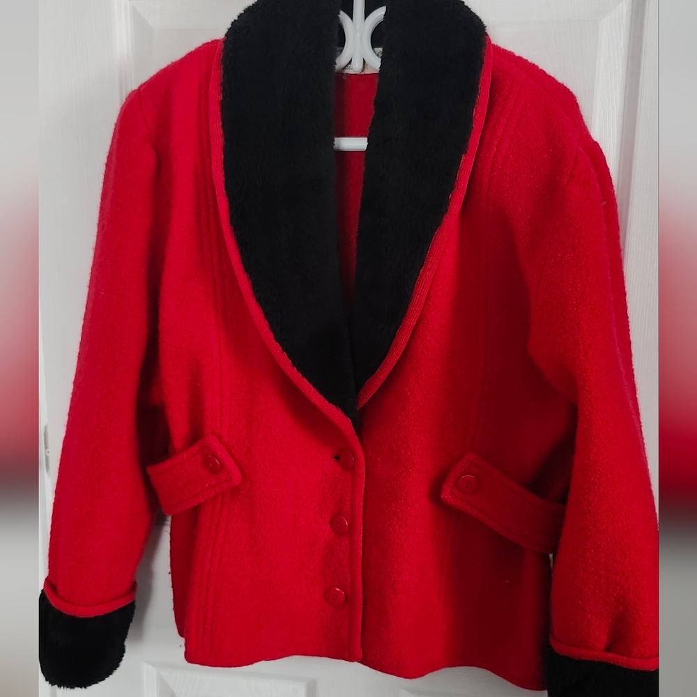 Womens Vintage Spanner Wool Jacket Cardigan Red Size Large Cottagecore